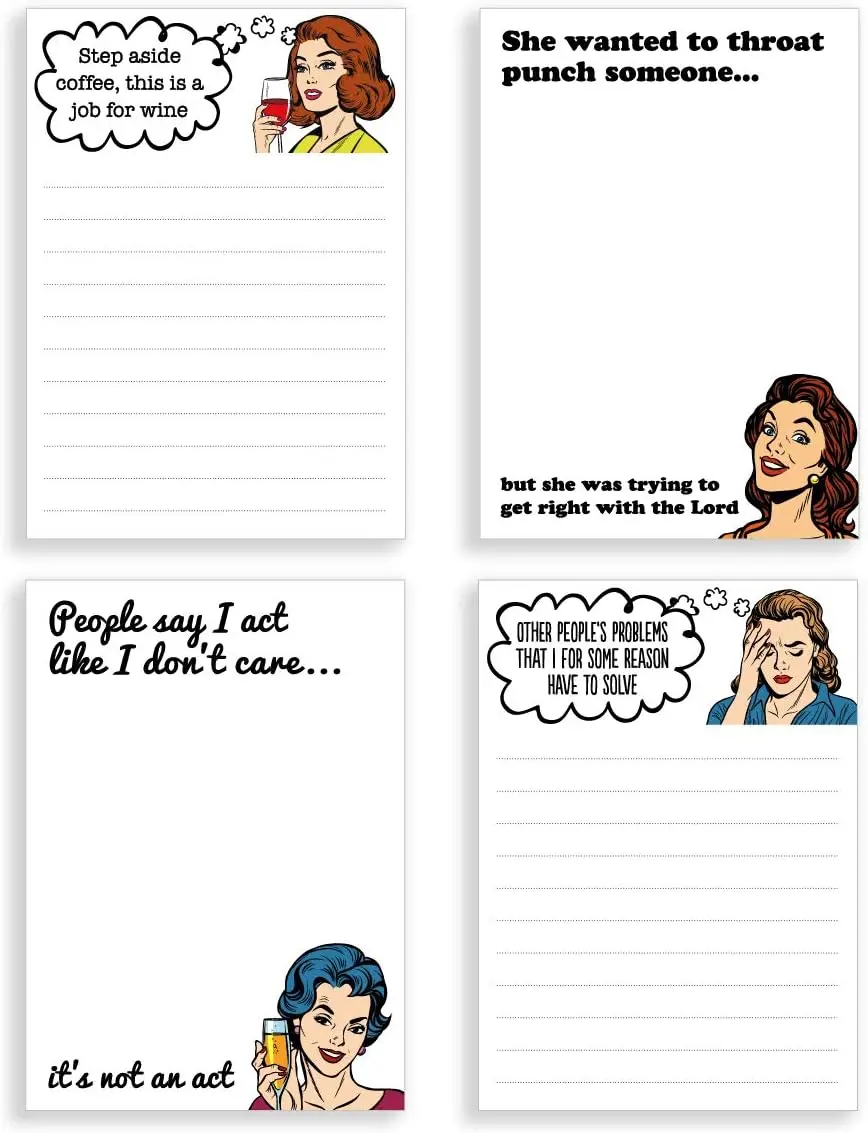 Sarcastic Sayings Sticky Top Notepads (Set of 4, 4.25x5.5 in, 50 Sheets Each) - Versatile Office Stationery, Funny Desk Accessories, Gag Gifts for Coworkers, Secretaries Day Ideas, Boss Day Picks, Funny Office Desk Accessories