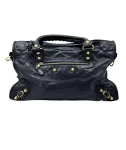 Pre-owned Balenciaga Calfskin Shoulder Bags Moto Classic City Navy Leather Large Size Handle Bag