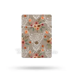 Neutral Highland Cow Floral Phone Wallet / Card Holder