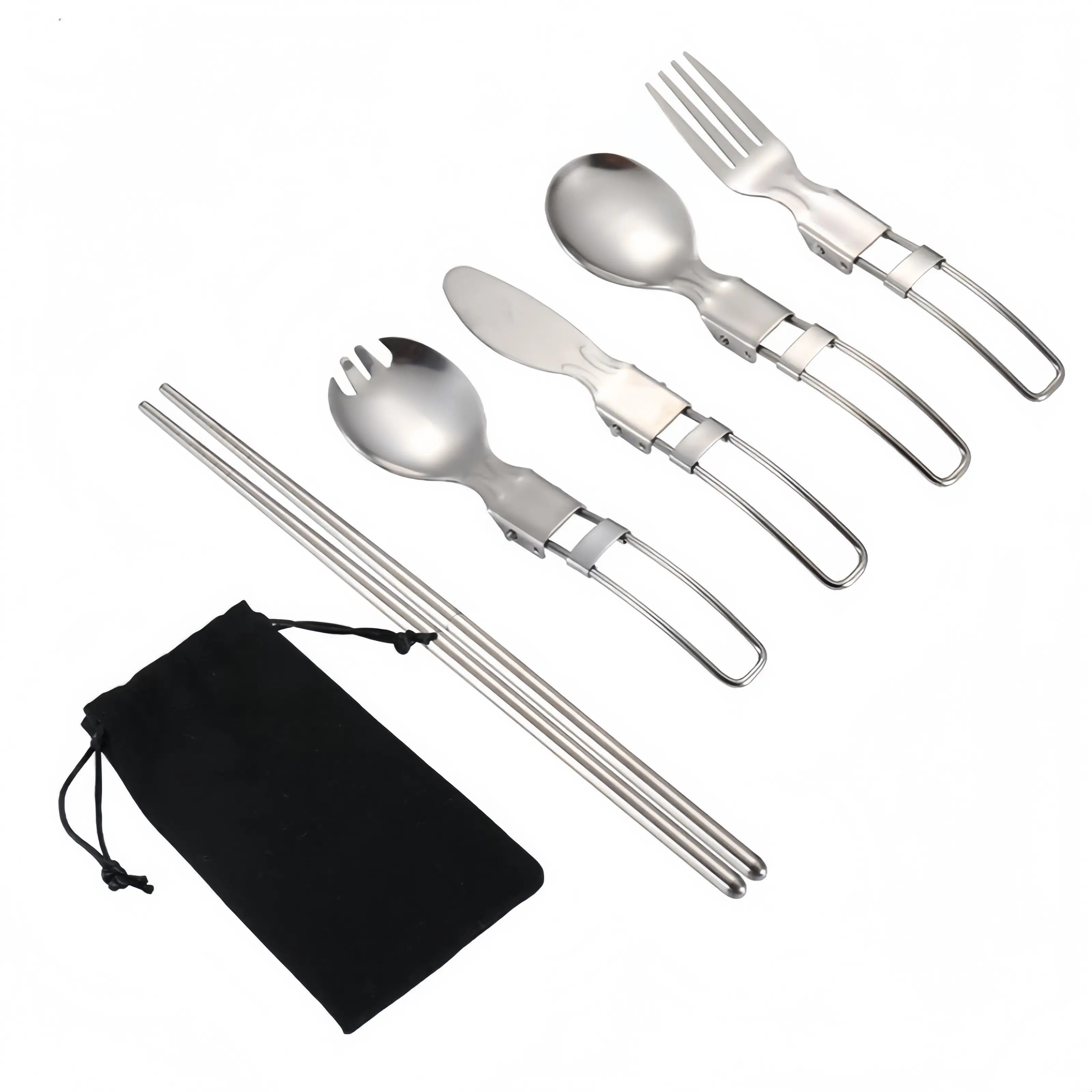 Foldable Camping Silverware Set, Durable Stainless Steel Flatware, Lightweight Backpacking Picnic Tableware Kit