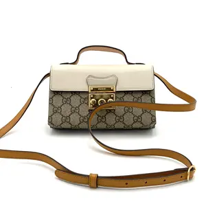 Pre-owned GUCCI Coated Canvas and Leather Top Handle Bag Padlock Convertible GG Mini #3800