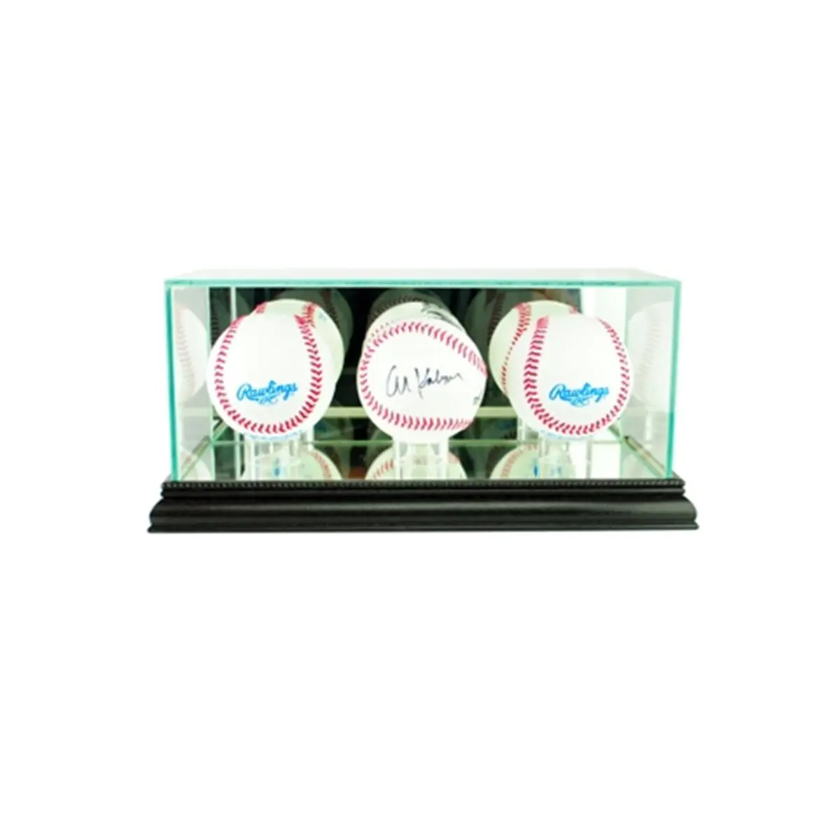 212 MAIN Triple Baseball Display Case - Black Glass & Wood, Glass Front, 3 Balls Capacity, Autographed Memorabilia Compatible, UV-Protected Sports Collectibles Accessory, Three Balls
