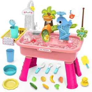 Water Table for Toddlers 1-3，Water Table with Pump，Role Play Sensory Toys，Toy Kitchen Sets for Kids Ages 4-8, Play Sink with Running Water & Electric Faucet，Outdoor Toys for Toddlers 1-3(Pink)