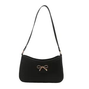 Women's Bow Decorated Shoulder Bag, Fashionable Solid Color Bag for Daily Used, Casual Trendy Versatile High-quality Daily Commuting Bag, Fashion Purses