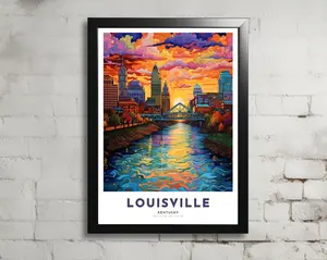 Louisville Travel Poster Of Kentucky Art Nouveau Gift For Lover Of Kentucky Wall Art Decor Of Ohio River Painting