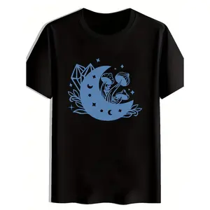 Men's whimsical moon and mushroom design with a mystical, natural aesthetic Graphic T-Shirt - Short Sleeve Crew Neck Regular Fit Casual Wear | Soft & Breathable Fabric, Durable Print, Everyday Comfort, Machine Washable, fantasy and nature-inspired with