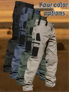 Men's Solid-Color Zipper Waterproof Tactical Work Pants Multi-pocket design, casual athletic pants Men's durable outdoor training pants Suitable for work, hiking, fishing, and various sports Regular fit for spring and fall seasons