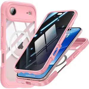 Privacy Case for iPhone 17 Air,Compatible with MagSafe,iPhone 17 Air Magnetic Cover Built-in Privacy Screen Protector,Camera Protection,Full Body Shockproof Case,Pink