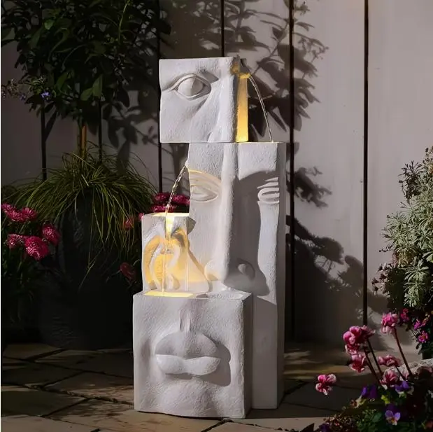 Tankana Modern Freestanding Fountain - Summer Floor-Standing Water Fountain with Face Sculpture, Lighting, Plant Stand, Indoor Garden Decor, Outdoor Pond Water Feature for Home Improvement, Garden Fountains Statues