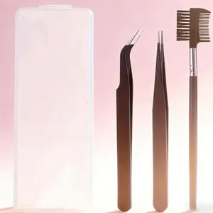 Eyelash Extension Tweezers Set with Straight and Curved Tips, Includes Eyelash Comb, Storage Box, Portable, Holiday Gift