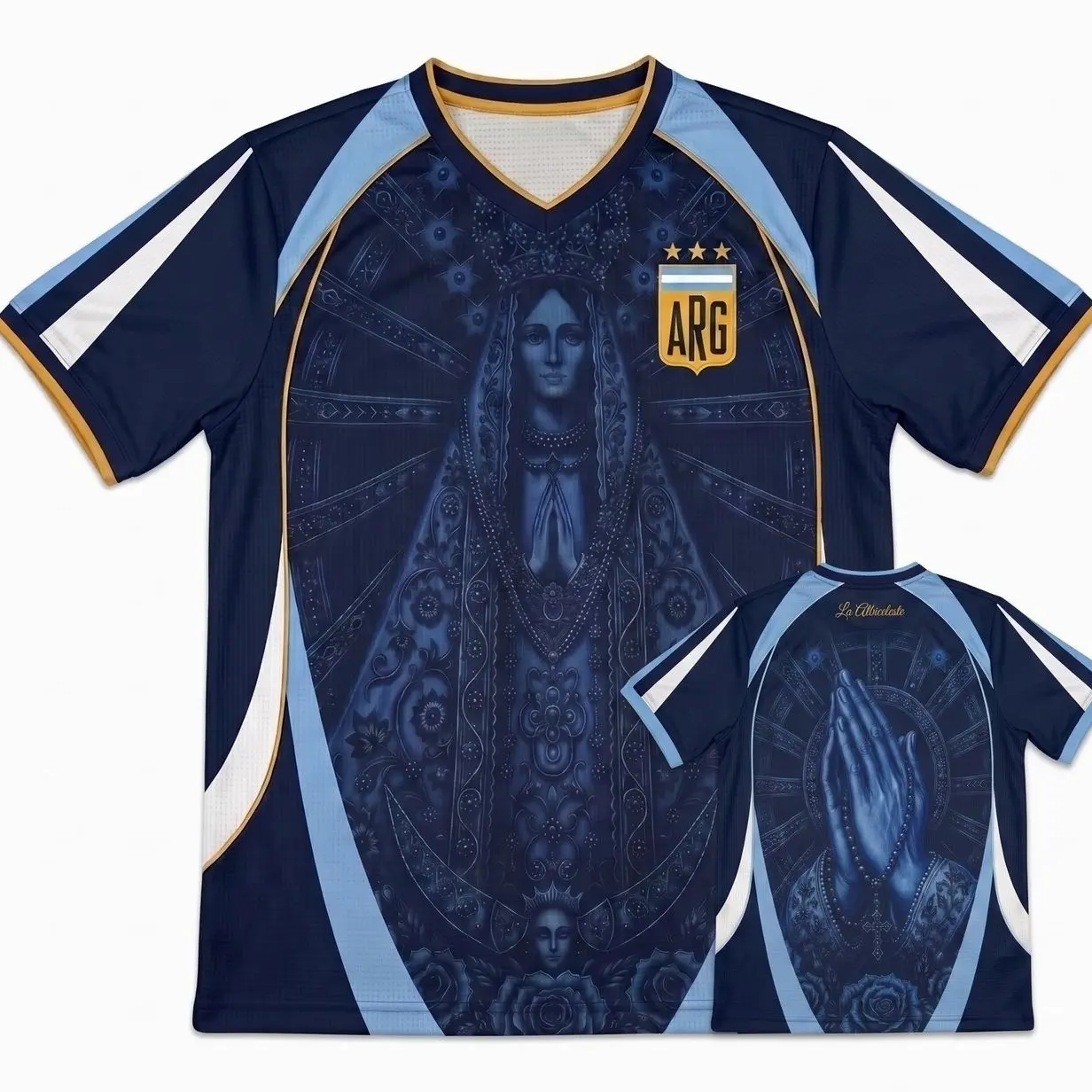 Argentina Soccer Jersey La Albiceleste 3 Stars Vintage Football Shirt Praying Hands Graphic Tee