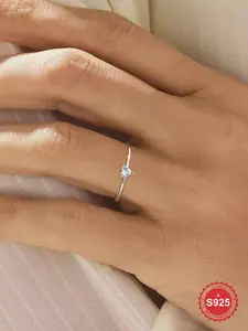 S925 Sterling Silver Heart Shaped Artificial Zirconia Ring, Elegant Compact Ring for Women & Girls, Fashion Promise Ring, Fashion Jewelry for Party, Daily Decor, Trendy All-match & Exquisite Jewelry for Birthday Gift, Elegant Everyday Ring