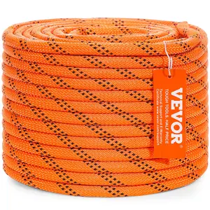 VEVOR Dual-Weave Polyester Cord, 3/8 inch by 120 feet, 48-Strand, 4000 Pound Tensile Strength, Multi-Use Rope for Arborist Activities, and Outdoor Adventures, Orange/Black