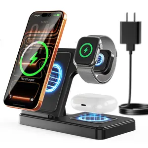 Portable 3-in-1 Wireless Charger, Foldable Charging Station & Phone Stand for iPhone 17 16 15 14 13 12 Pro Max 13 12 11 iWatch 9 8 7 6 5 4 3 2 SE AirPods 3 2 Pro,Charger Stand Multiple Devices fathersdaygift