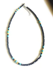 Handmake Black Blue Beaded Boho Choker Necklace Beach Surfer Gift For Men 18"