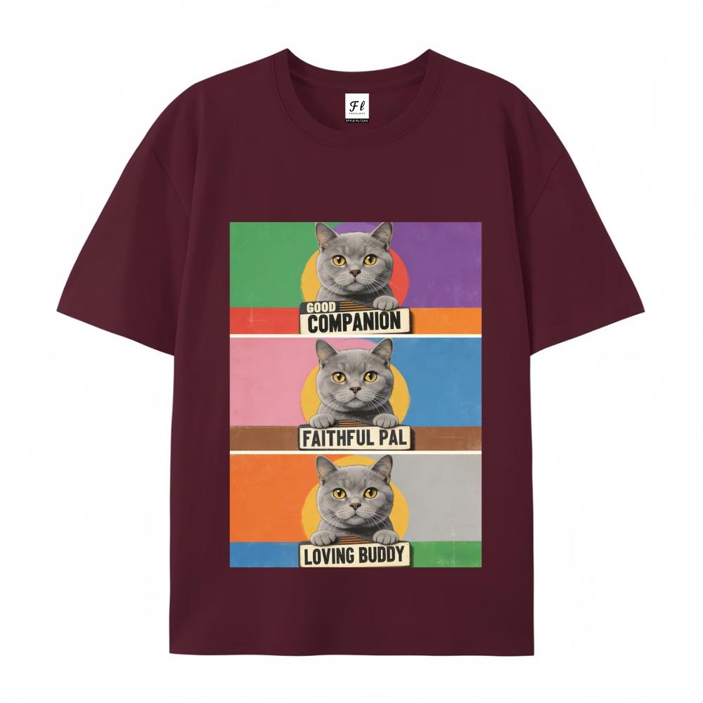 Cat Graphic Print T-Shirt Men's Casual Streetwear Oversized Short Sleeve T-Shirt for Menswear Top