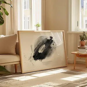 Monochrome Landscape Poster Set, Abstract Black and White Watercolor Wall Art, Japandi Style Grey Modern Decor for Living Room, Unframed