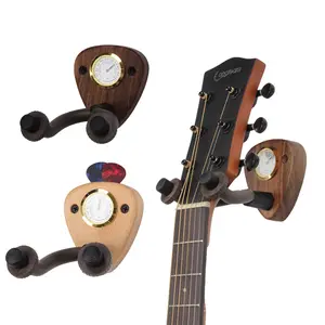 1pc guitar hook | guitar stand | Guitar Hanger with hygrometer- Made of black walnut or beech wood - Violin stand | Wall mounted bracket | Humidity Display Stand for All Sizes of Guitars, Basses, Mandolins, Banjos, Ukuleles