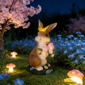 1pc Outdoor Decorative Rabbit Statue with Solar Butterfly Light, Outdoor Lawn Decoration Garden Rabbit Statue for Patio, Balcony, Yard, Lawn Decoration - Unique Housewarming Gift
