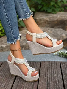 2026 New Women's Wedge Platform Waterproof Rhinestone Buckle High Heels Sandals, Comfortable Non-Slip Design with Peep Toe, Stylish and Versatile for Summer