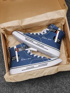 Men's Simple Fashion Low-Top Blue Triple Sulfur High Top Canvas Shoes, Casual Comfortable Sneakers for Daily Wear