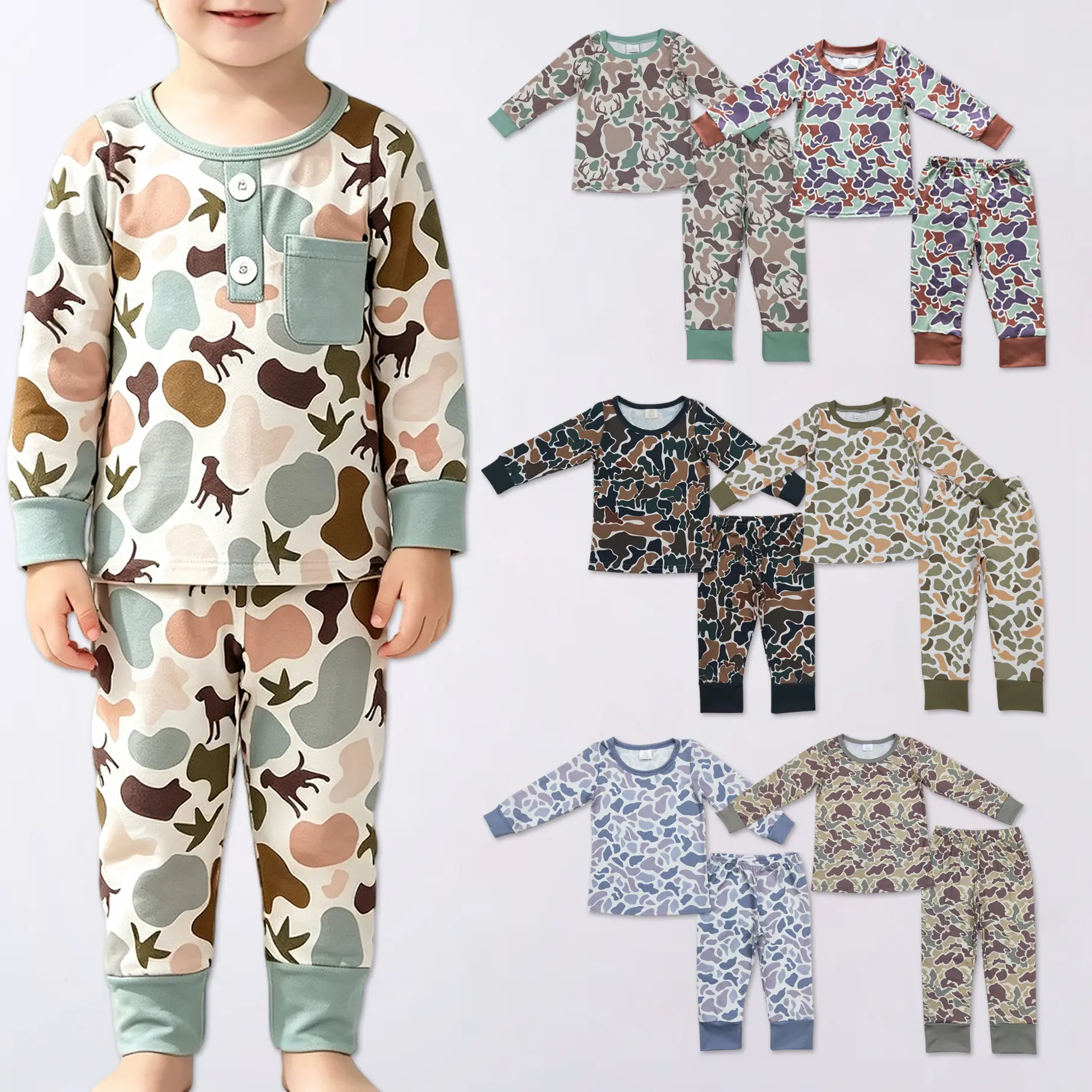 Camo Print Long Sleeve Kids Pajama