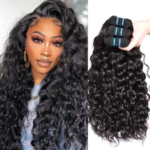 Water Wave Bundles Human Hair Extensions 30 32 Inch Wet And Wavy Curly Human Hair Bundles 100% Unprocessed Brazilian Virgin Hair 1/3/4 Bundles for Women Deep Curly Hair Bundle Weave Extensions Natural Black
