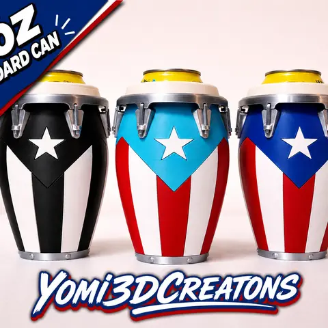 3D Printed Conga Style Can Holder Puerto Rican Flag Boricua Tumbler Caribbean Gift 12oz