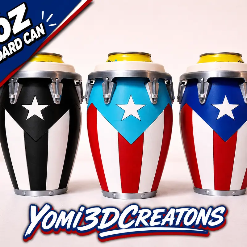 3D Printed Conga Style Can Holder Puerto Rican Flag Boricua Tumbler Caribbean Gift 12oz