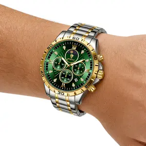 GOHUOS Men's Luxury Chronograph Watch with Tachymeter Bezel Date Display Luminous Hands Stainless Steel Strap 3ATM Waterproof Quartz Movement Gift Box