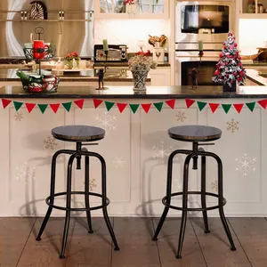 【Deal】Homy Casa Set of 2 Adjustable Height Walnut Backless Metal Frame Swivel Industrial Barstools with Wood Seat Design Kitchen