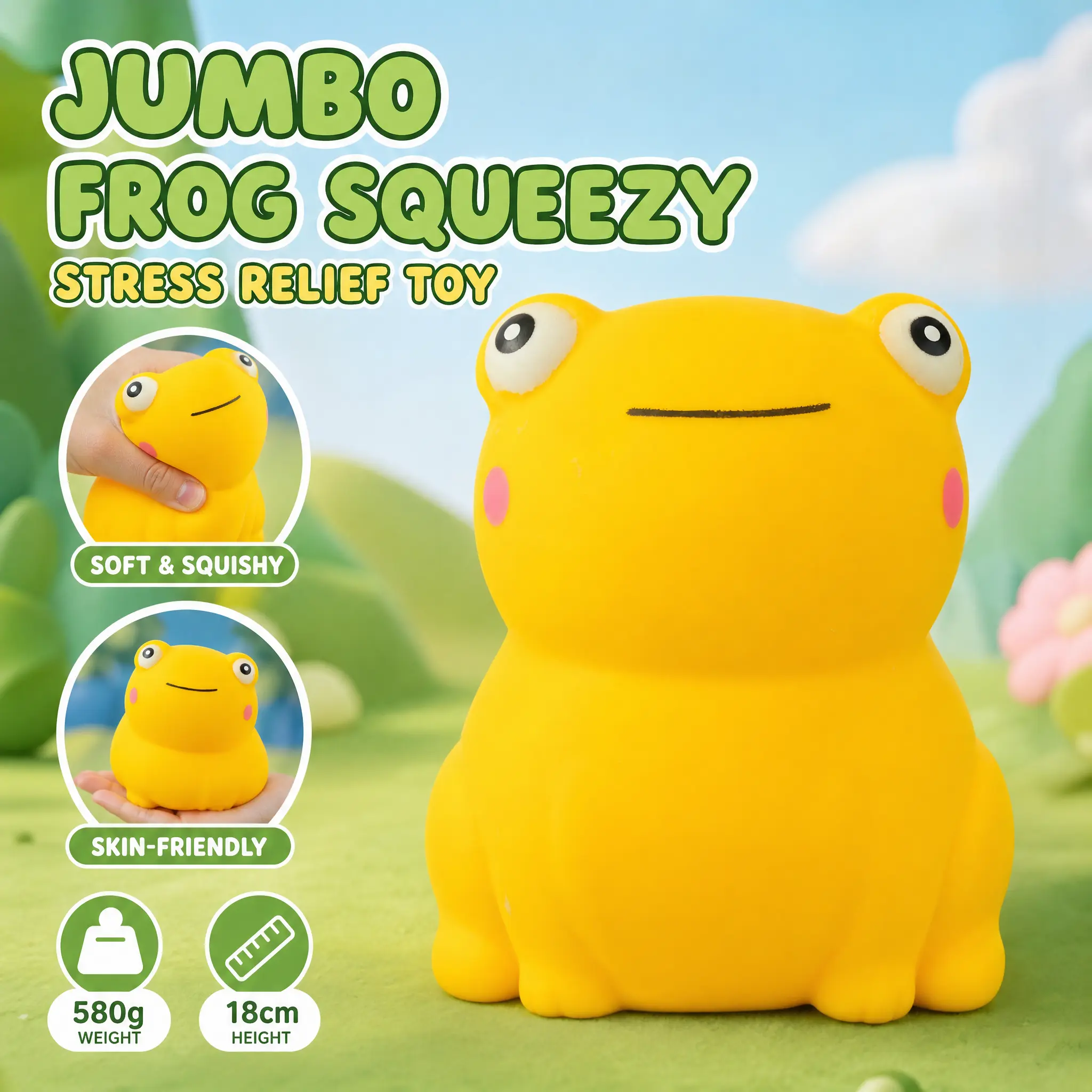 Jumbo Yellow Frog Squishy Toy, 18cm 580g Shaving Cream Filled Fast Rebound Stress Relief Squeeze Sensory Fidget Toy, Cute Oversized Desk Gift, DIY
