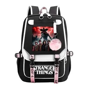 Stranger Things-Demogorgon- Trendy Youth Laptop Backpack,11.4''×18.1'' Large Capacity Multi Pocket School Bag with Pom Pom Charm, Adjustable Breathable Straps Perfect Back To School Gift