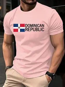 Dominican Republic Flag T-Shirt, Patriotic Men's Cotton Tee, Fitted Short Sleeve, Casual Style, Without Button, No Collar