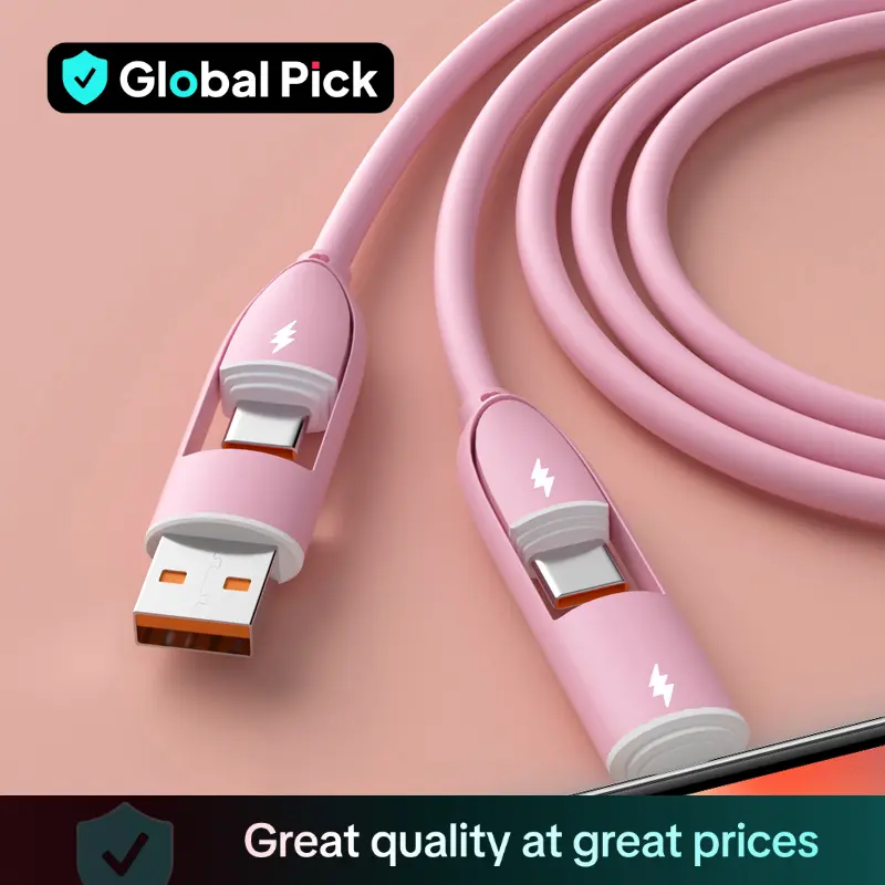 4 in 1 60W Type C Fast Charging Cable, Silicone Data Cable, Multipurpose USB to Micro USB Type C Charging Cable for Smartphone
