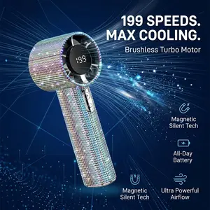 S5 Crystal Handheld Fan 199 Speed Portable Cooling Fan for Women USB-C Rechargeable Mini Turbo Fan with Dual Display Quiet Brushless Motor for Makeup Travel Office Festival Beach Camping Summer Cooling