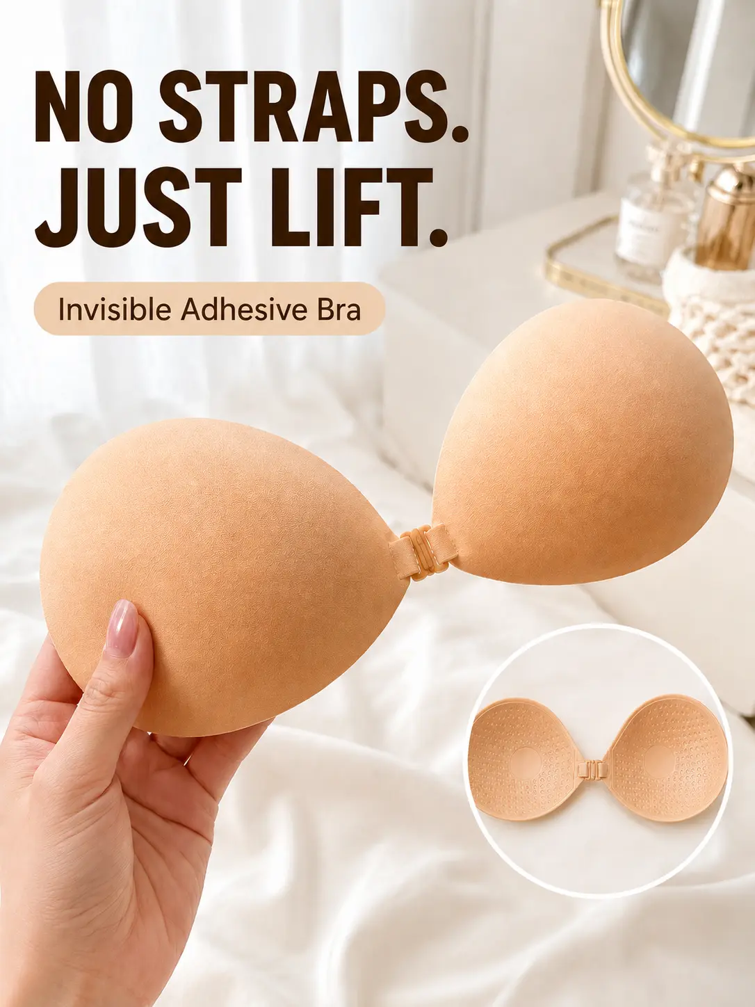 Women's Sticky Bra, Breathable Invisible Adhesive Silicone Bra, Strapless Backless Bra Pads for Summer Dresses, Low Cut Tops & Everyday Wear