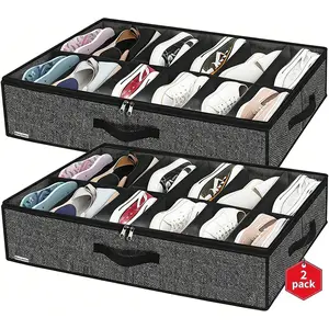 Set of 2/4 Under Bed Shoe Storage Organizer for Closet - Fit 12 to 24 Pairs, Underbed Shoes Container Boxes with 2 Sturdy Handles and Clear Window,Foldable Shoe Rack Holder L29.3 x W23.6 x H5.9