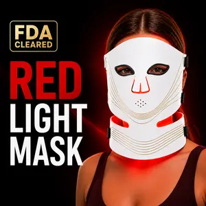 FDA Cleared 2-in-1 Face & Neck LED Mask, Wireless Magnetic Design with 4 Color Light Therapy (Red, Blue, Yellow, NIR) for Anti-Aging, Skin Tightening & Acne Treatment, Professional Beauty Device for Home Use, US Stock Fast Shipping