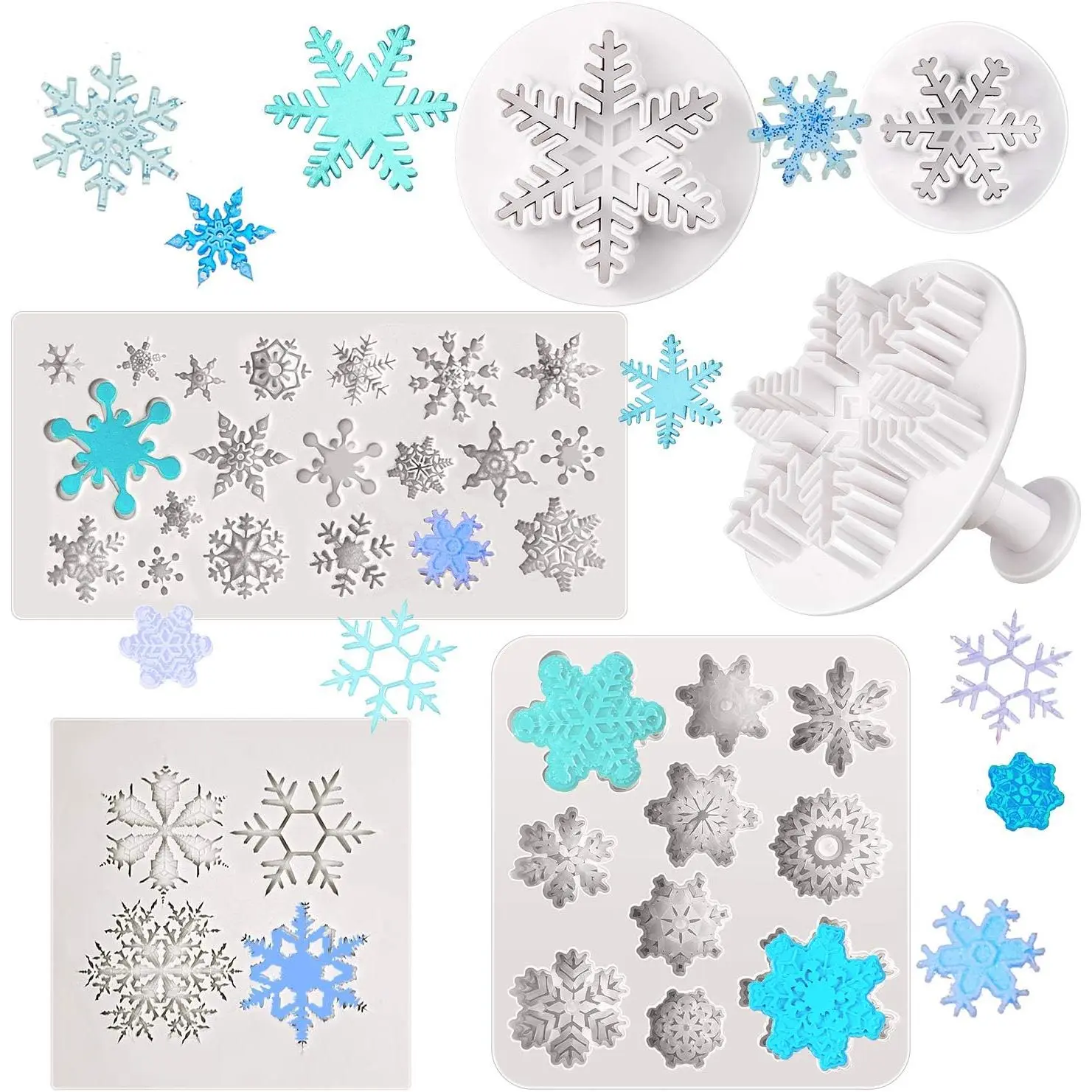 6-Piece Silicone Snowflake Baking Mold - Non-Toxic, Soft & Waterproof, Freezer & Dishwasher Safe Fondant Cookie Cake Chocolate Embossing Tool for Cupcake Candy Desserts, Winter Christmas Birthday Supplies