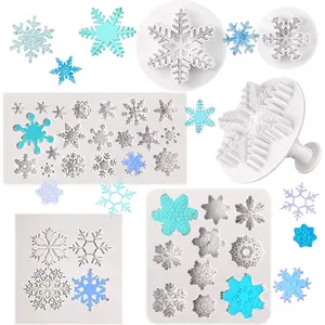 6 Pieces Snowflakes Mold Silicone Fondant Mold Snowflake Dessert Cookie Cake Snow Fondant Mould Chocolate Baking Embossing Tools for Cupcake Decoration Winter Christmas Birthday Decor