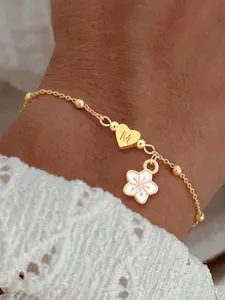 Heart-Shaped Initial Flower Women's Bracelet, New Classic Stainless Steel Beaded Chain, Casual Style, All Seasons Jewelry