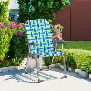 Aluminum Patio Lawn Chairs Folding Set of 2 with Detachable Cup Holder, Webbed Beach Chair Folding Chair Outdoor Portable Camping Chair for Yard, Garden Blue alulawnchair