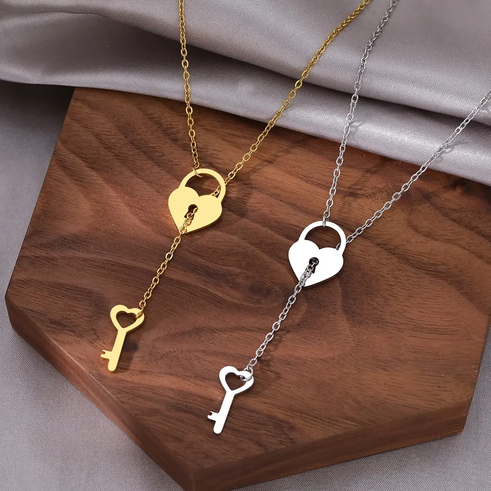 Heart Lock and Key Charm Necklace