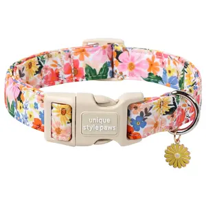 Unique style paws Dog Collar Plastic Buckle with Pendant Colorful Flower Puppy Collars for Small Medium Large Boys Girls Dogs