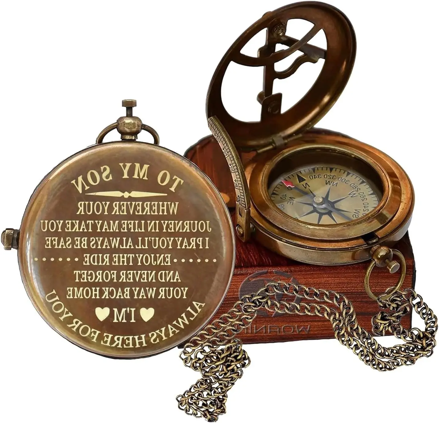 To My Son Compass with Grain Leather Case Brass Nautical - Personalized Sundial Compass, Birthday Gifts, Graduation Gifts