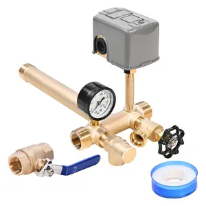 【Summervibes】VEVOR 1" x 11" Well Pressure Tank Tee Kit, with 40/60PSI Switch, 8-Pieces Pure Brass Pressure Tank Installation Kit for Water Well, 1 in Gate Valve Included, Fit Most tanks with Diameter up to 16 in