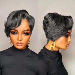 Dark Grey Color Human Hair Lace Front Pixie Cut Wigs 13x4x1 Lace Frontal Wigs Short Bob Straight Wig Pixie Cut Wigs For Black and White Women 150% Density (grey)