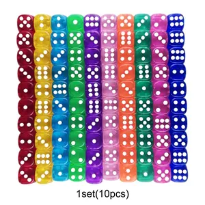 10pcs Transparent Dice Set, 14mm Standard Round Dot Dice, Ideal for Board Games & Math Teaching