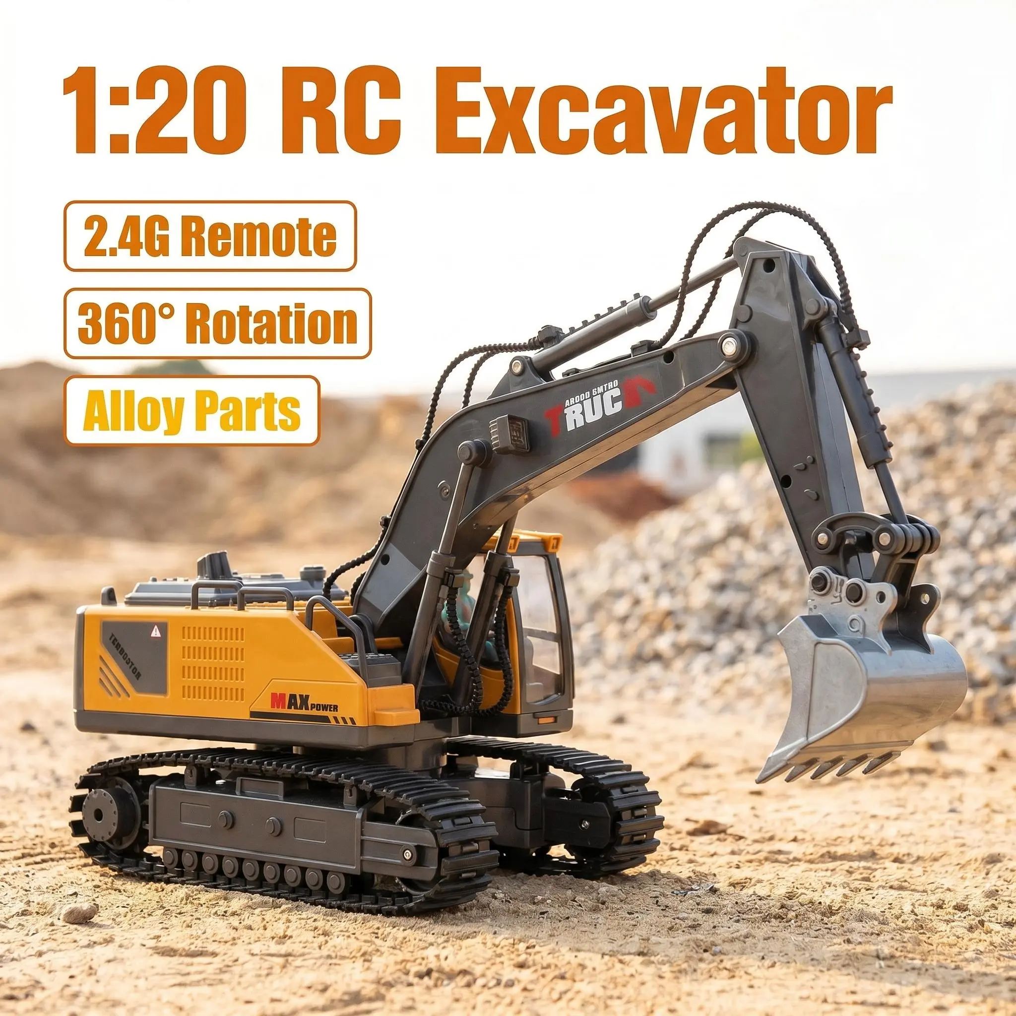SUPERMELER Remote Control Excavator Construction Toys for Boys, 1200Mah RC Excavator Toy with Metal Shovel And Light, Tracked Tractor Toys for 6+ Boys, Perfect 2025 Birthday Gift for Ages 6-12+